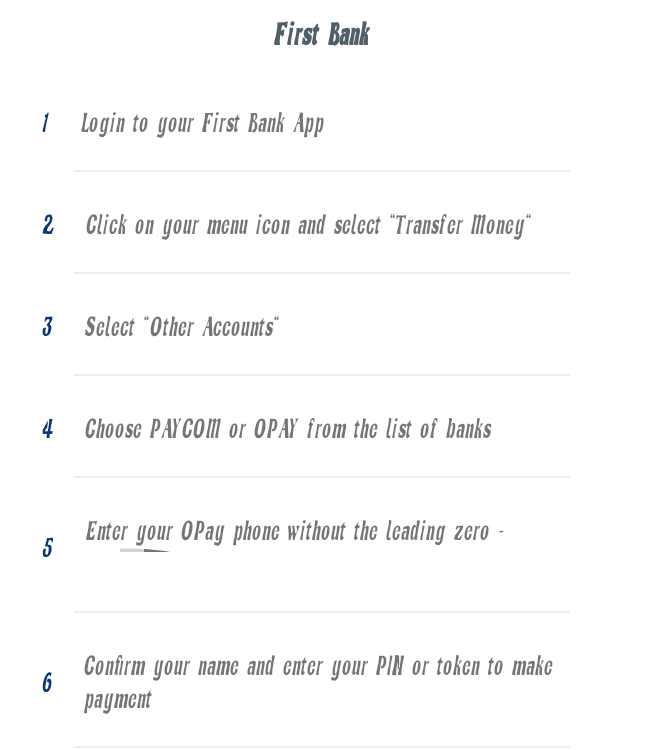 How to transfer money from first bank to Opay account