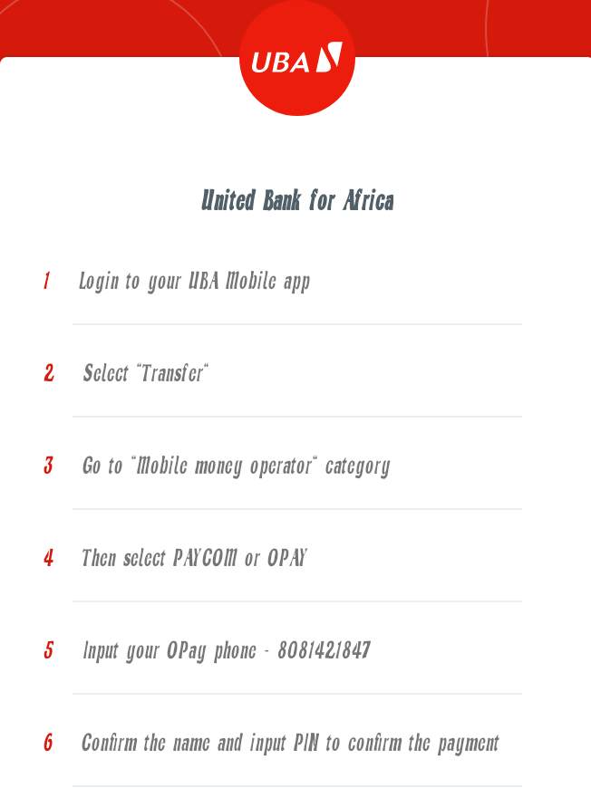 How to transfer money from UBA to Opay