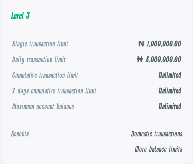 Opay account limits for level 3