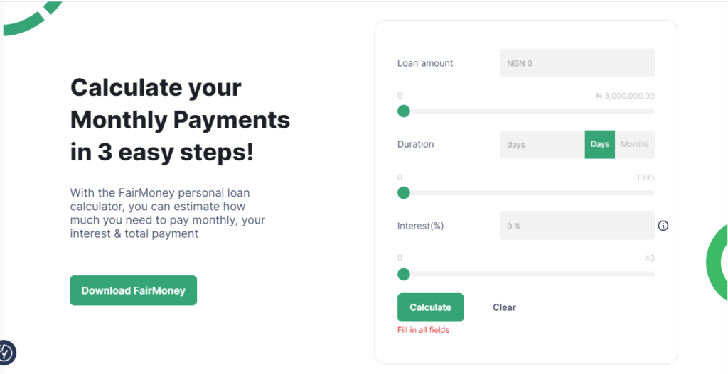 Fairmoney loan calculator