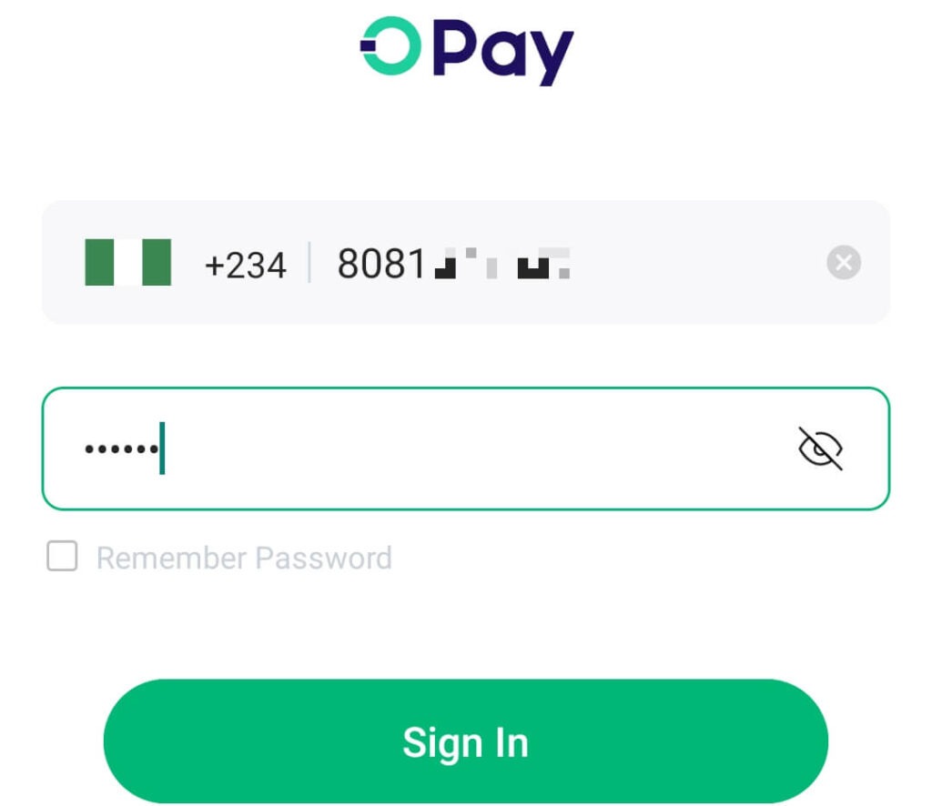 Opay Login with Phone Number